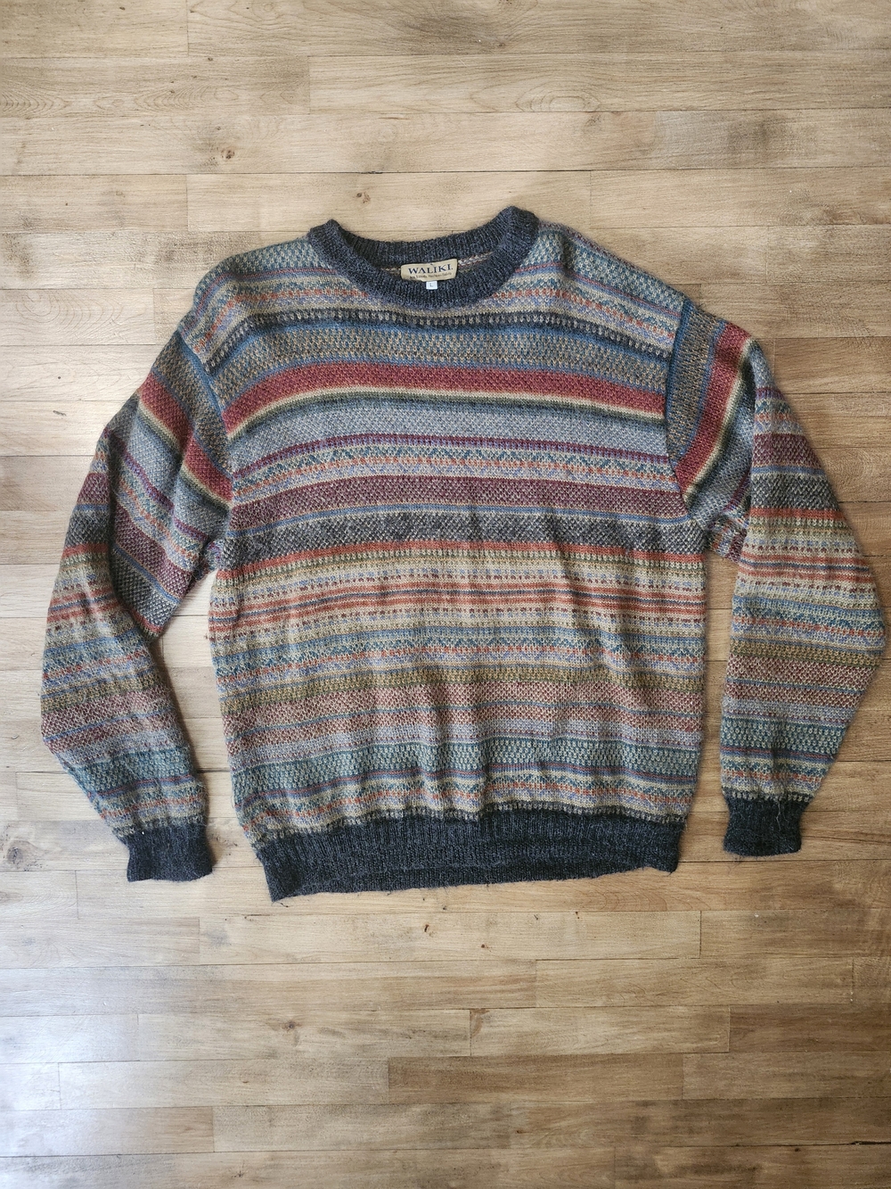 Vintage Striped Crewneck Sweater in Blue, Red, Green, Tan
